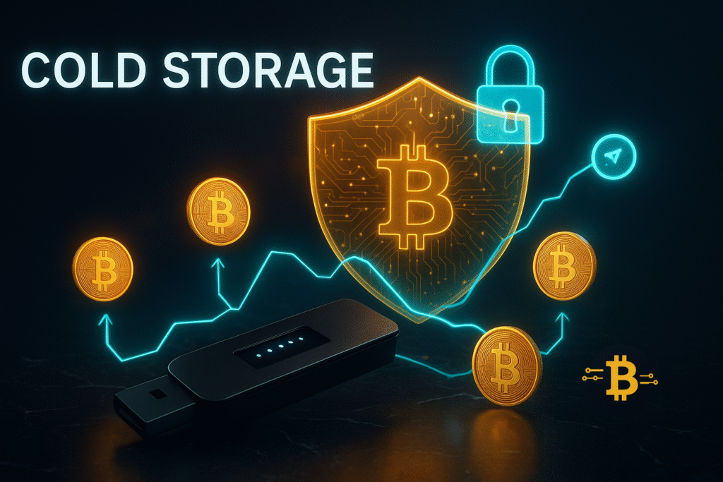 Hardware wallet for secure Bitcoin storage showing Ledger device with cold storage security features for long-term holding