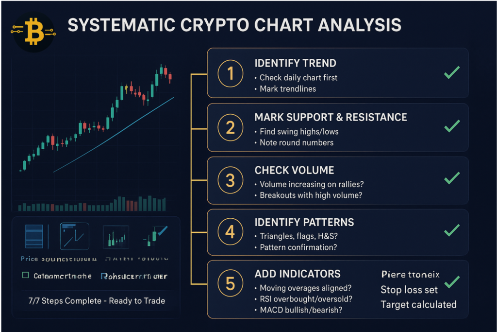 How to analyze crypto charts step by step - 7-step checklist from trend identification to entry exit planning for beginners