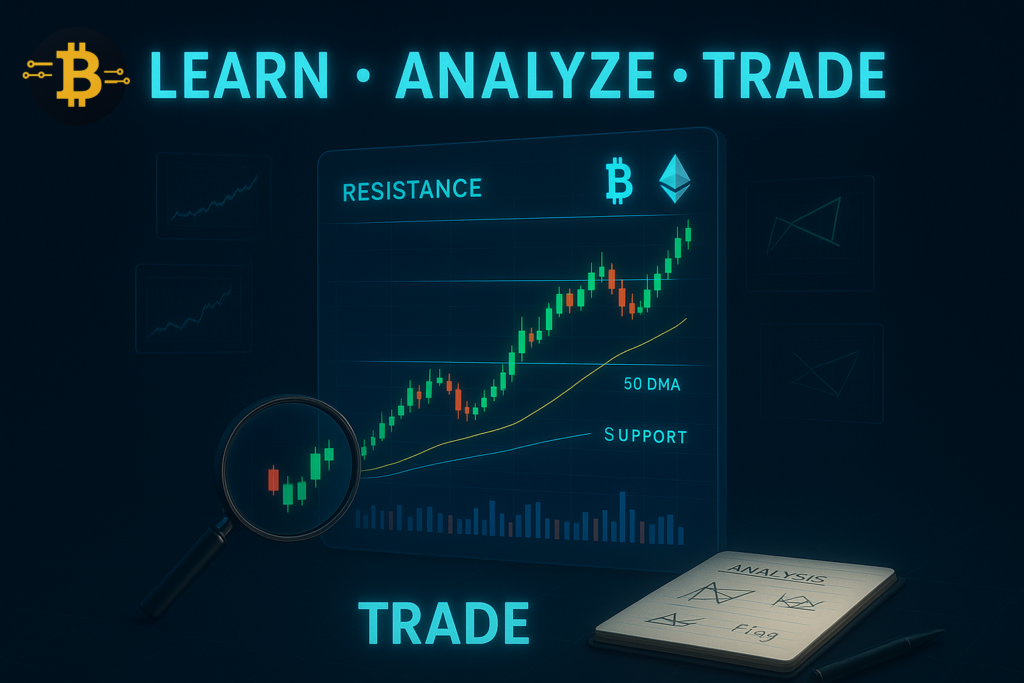 How to read crypto charts - comprehensive guide showing Bitcoin candlesticks, support resistance levels, and technical indicators