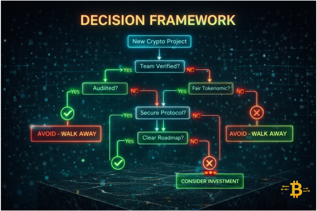 Crypto investment decision flowchart showing systematic due diligence process for project evaluation