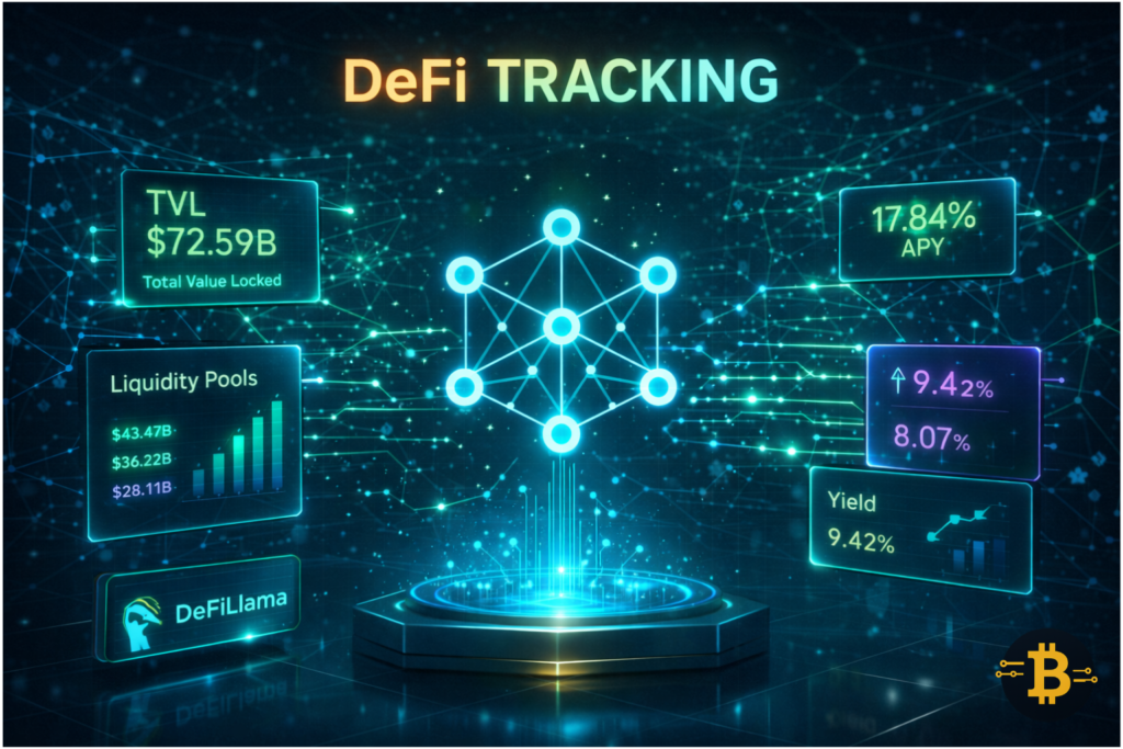 Crypto trading tools - DeFi tracking tools DeFiLlama showing total value locked TVL and liquidity pool analysis