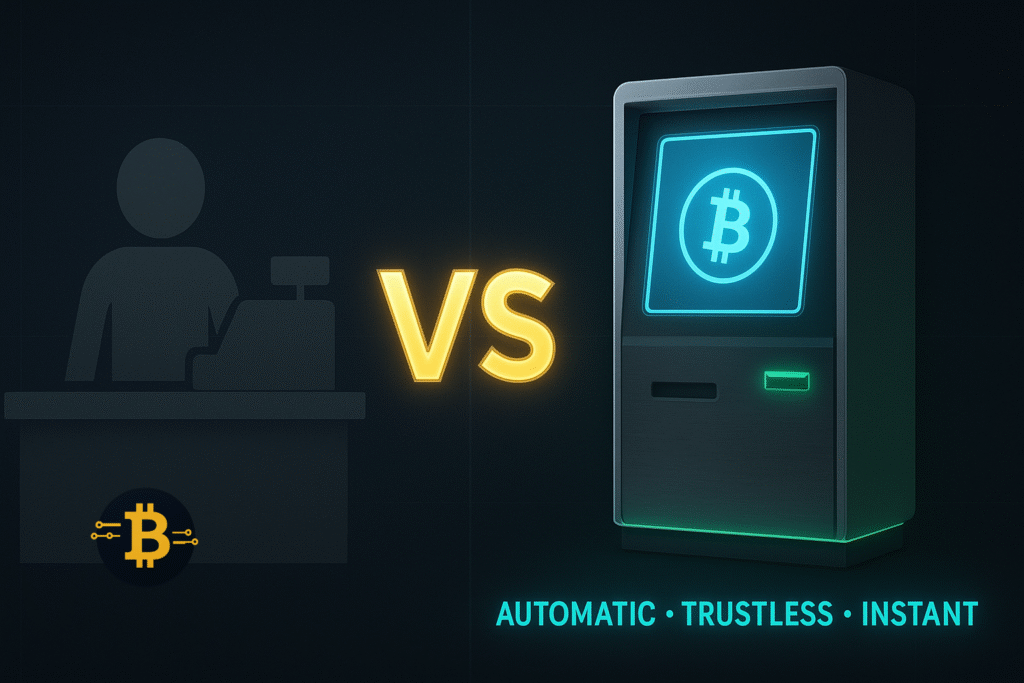 Visual analogy comparing smart contracts to vending machines showing automated execution process without intermediaries