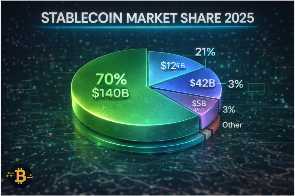 What are stablecoins market cap - USDT USDC and DAI dominance showing total circulation and market share in 2025