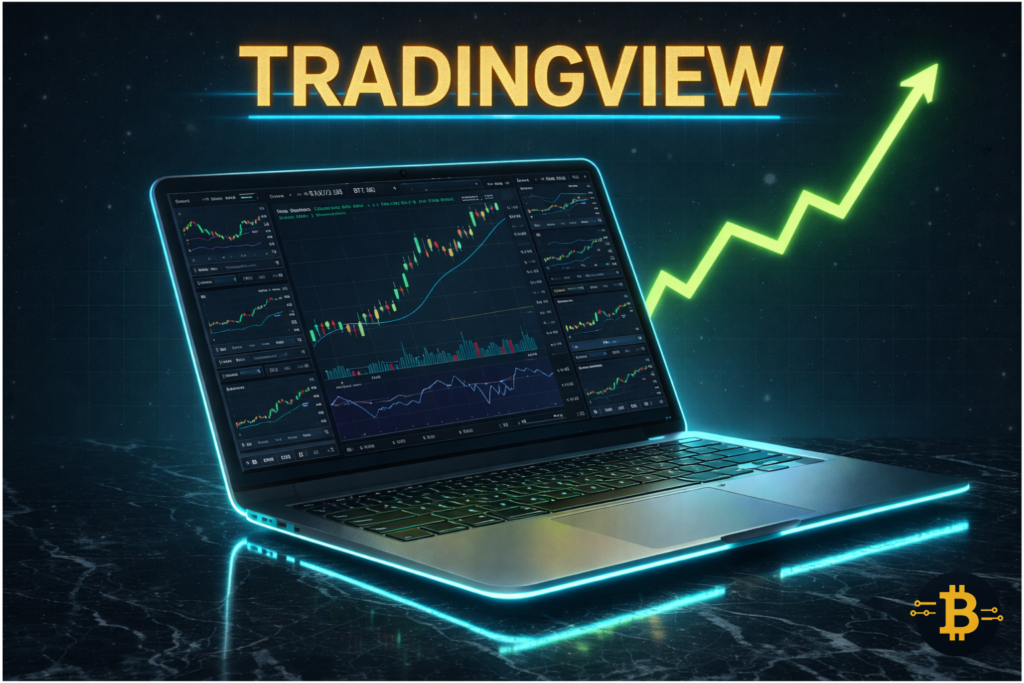 TradingView crypto charting platform showing Bitcoin technical analysis with RSI and moving average indicators