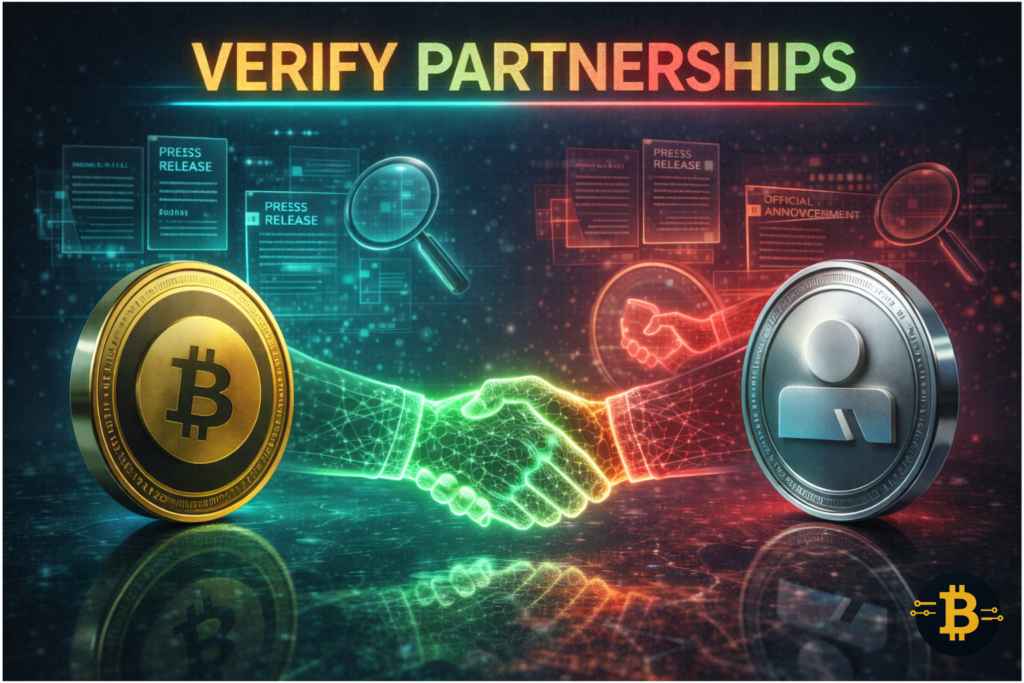 How to verify crypto partnerships showing real versus fake partnership announcement comparison