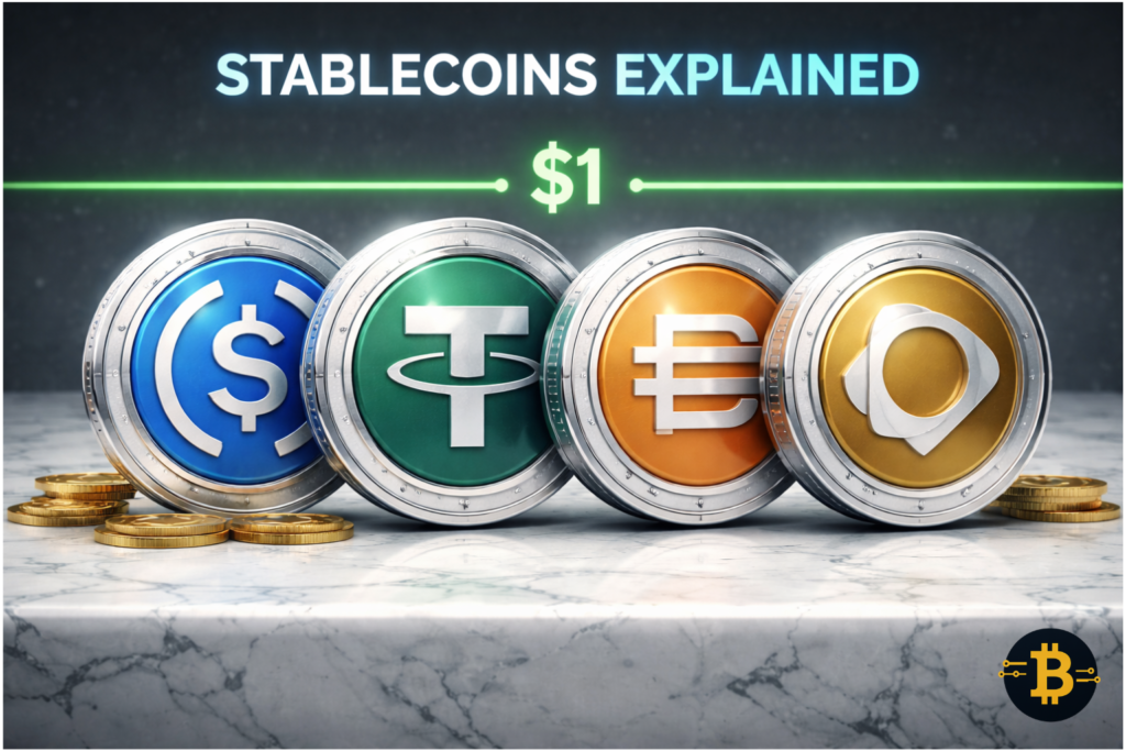 What are stablecoins - complete guide showing major stablecoins USDC USDT DAI and PAXG with stable price visualization